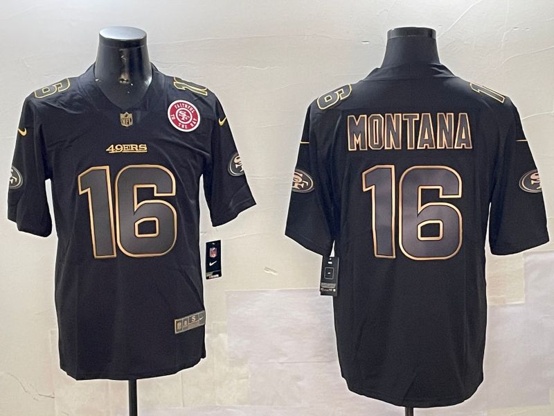 Men San Francisco 49ers #16 Montana Black Gold 2024 Nike Limited NFL Jersey style 01083->san francisco 49ers->NFL Jersey